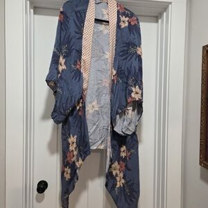 Floral Kimono with Blue and Pink Accents